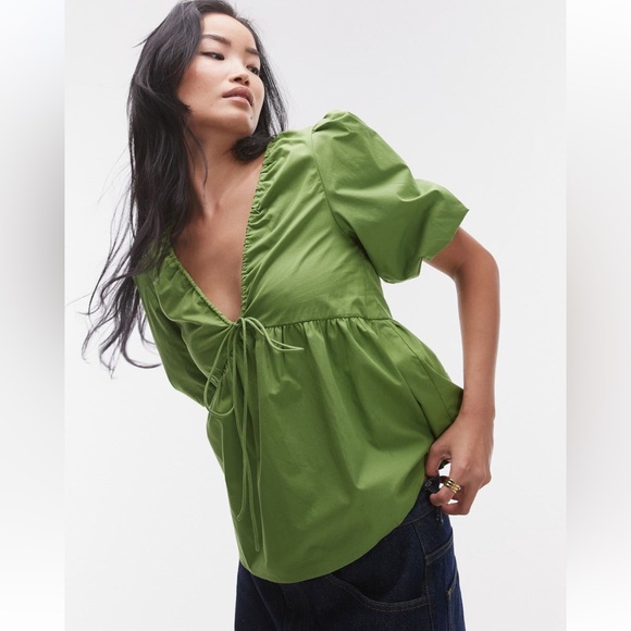 Topshop Tops - Poplin Puff Sleeve Top